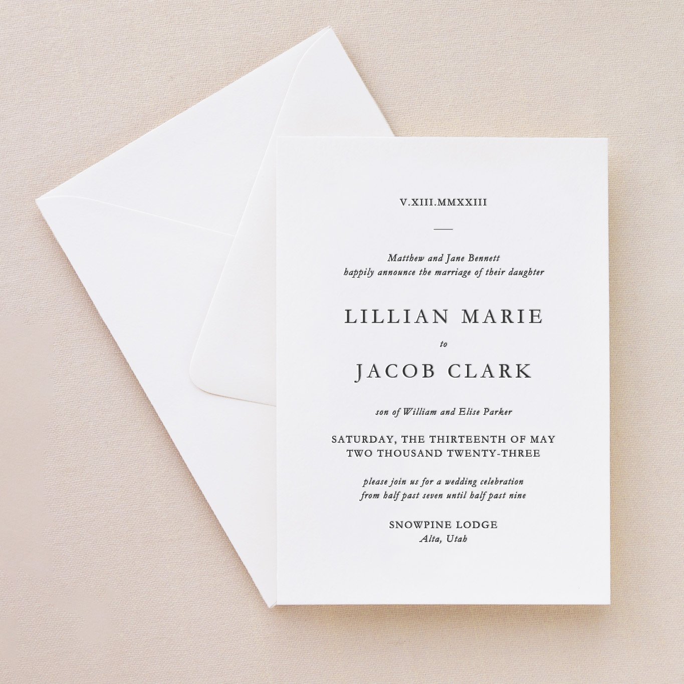 Eleanor semi-custom letterpress wedding invitation suite