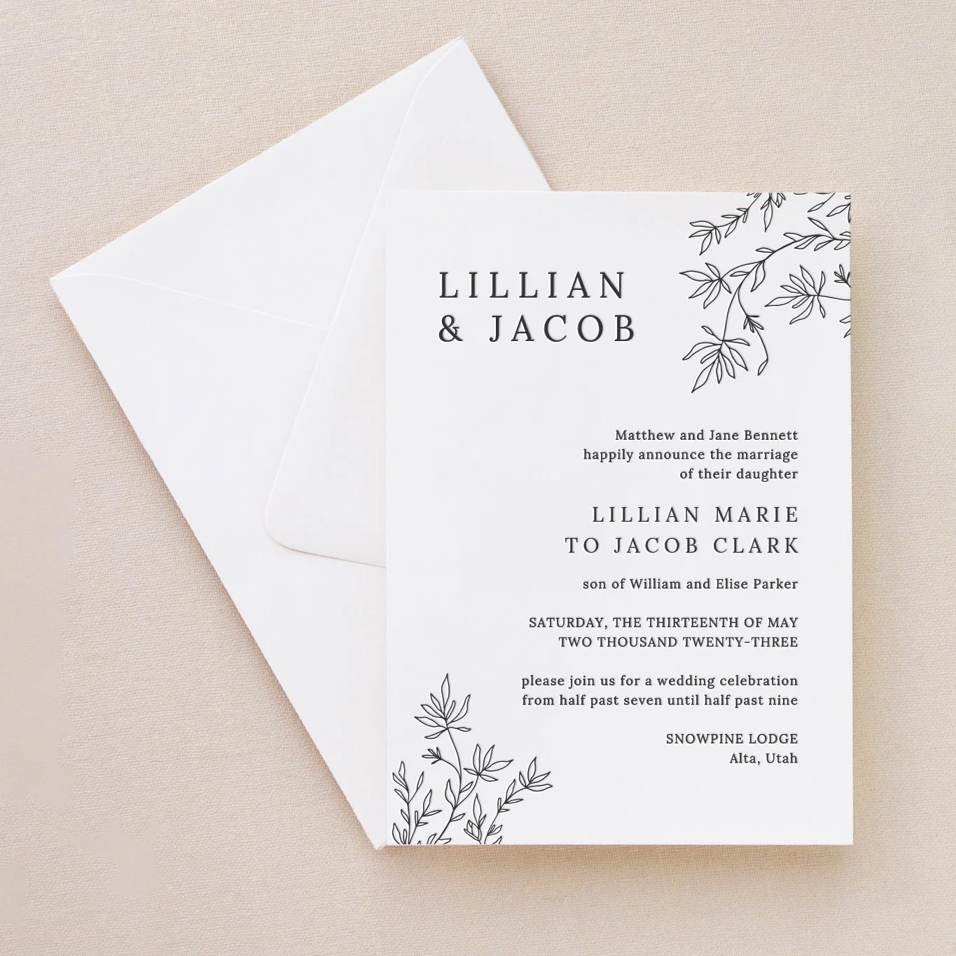 Jardin semi-custom letterpress wedding invitation suite