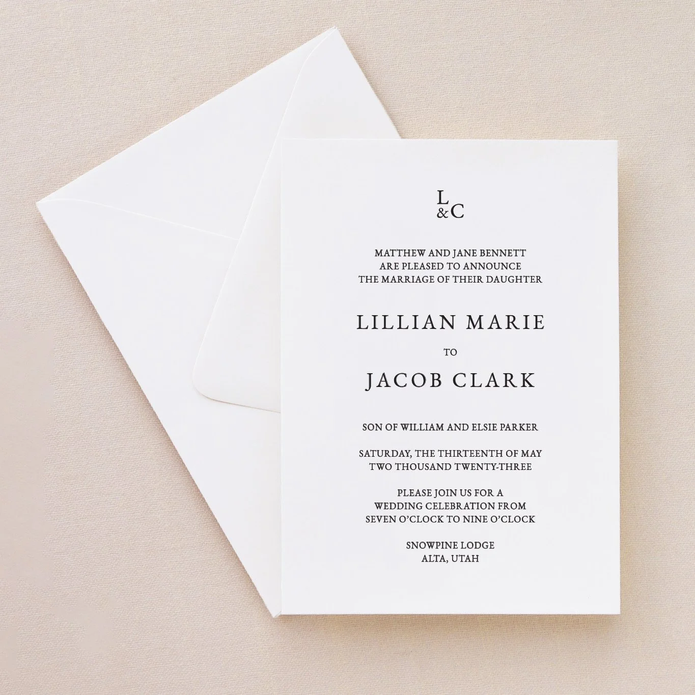 Kate semi-custom letterpress wedding invitation suite