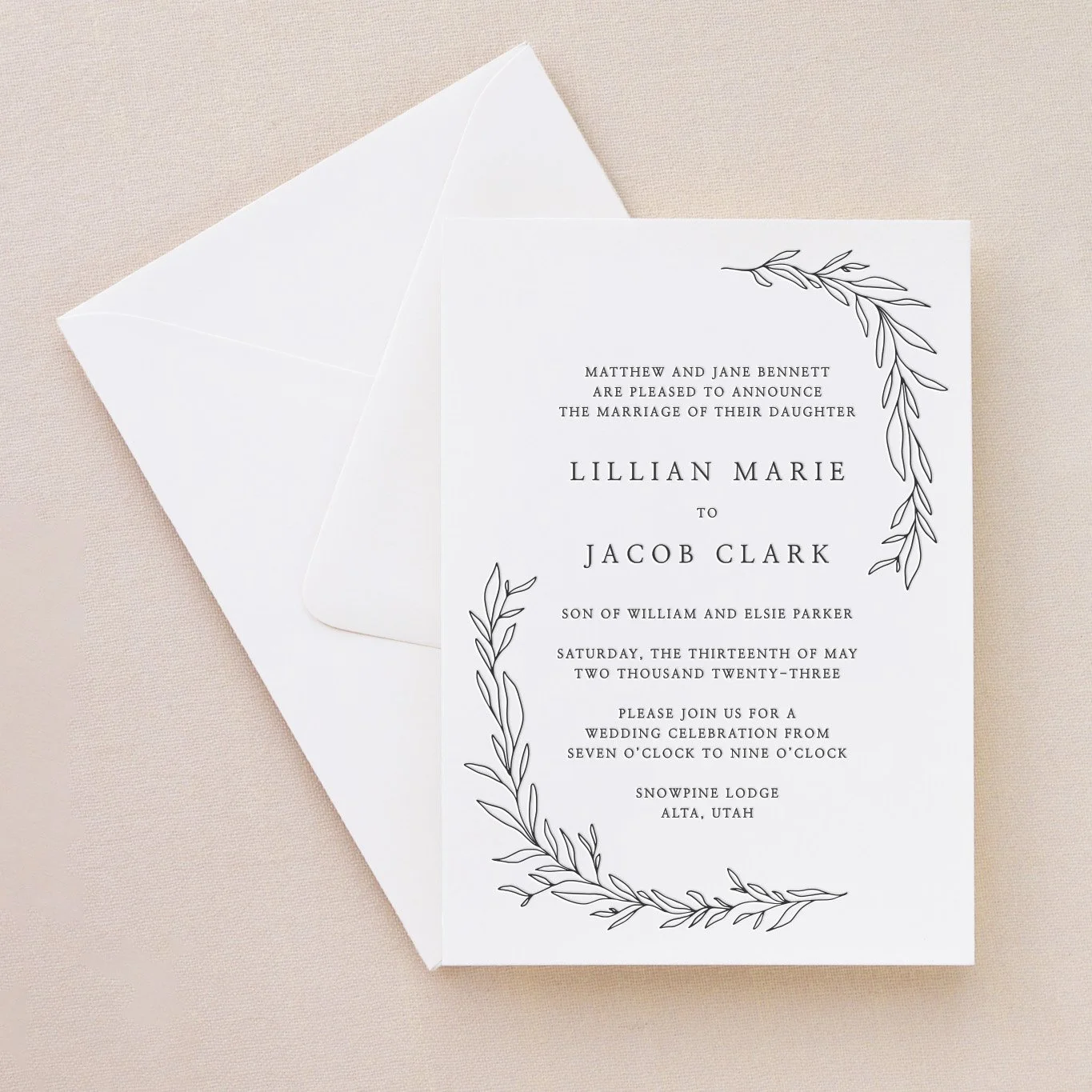 Sage semi-custom letterpress wedding invitation suite
